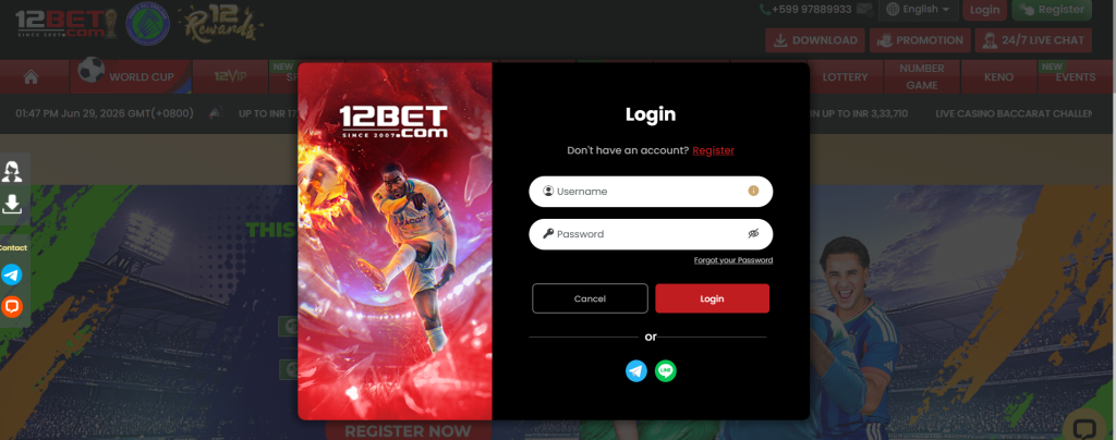 12BET Desktop Login View in 2026 for India Region
