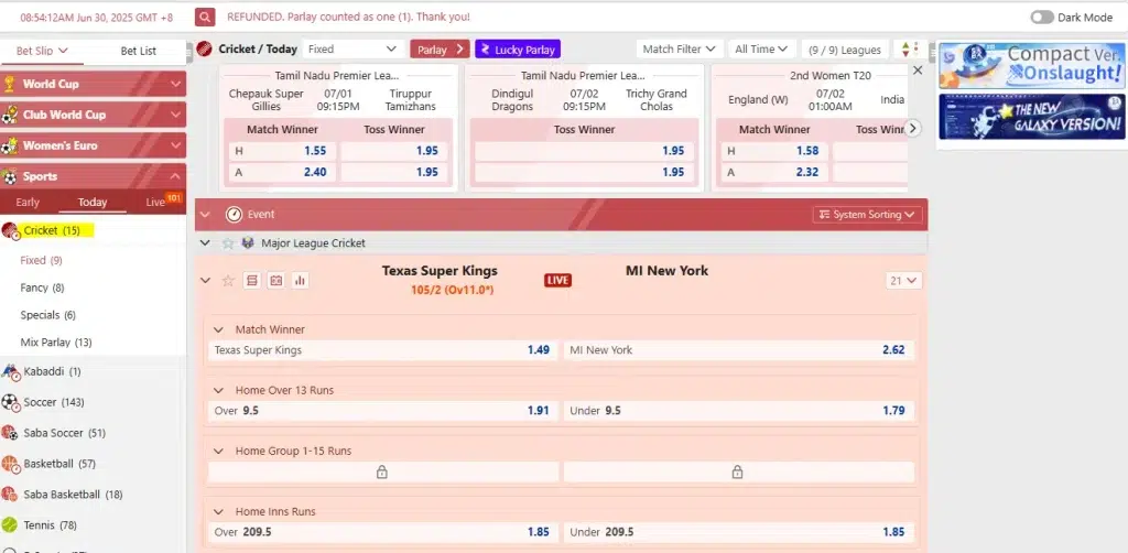 12bet cricket saba sports
